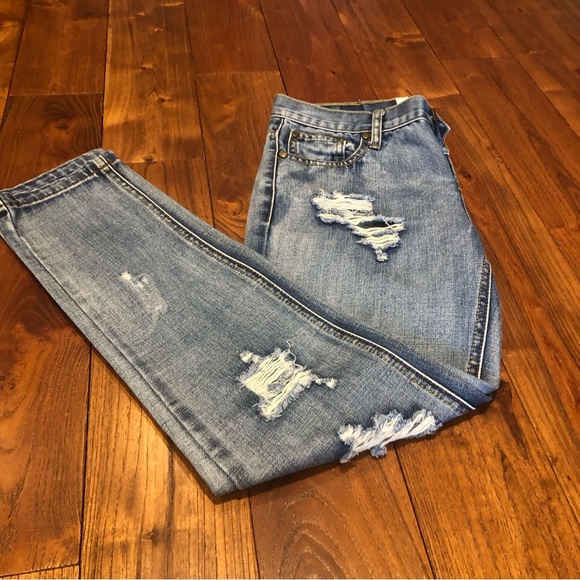 One Teaspoon Awesome Baggies Straight distressed  Denim Jeans Blue Size 24 - Picture 14 of 14